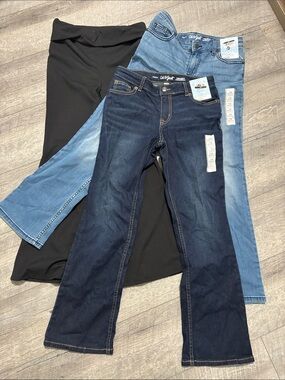 Cat & Jack girls Black Flare Pants and Two Blue Denim Flare Jeans
